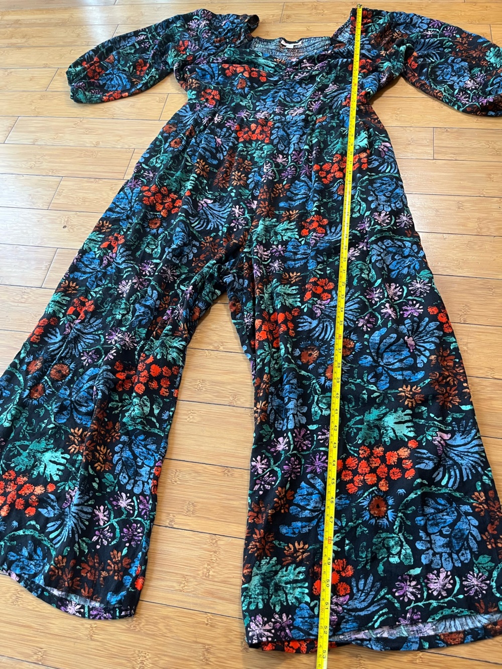 Knox Rose Black Botanical Print Boho 100% Rayon Wide-Leg Jumpsuit - Picture 9 of 15